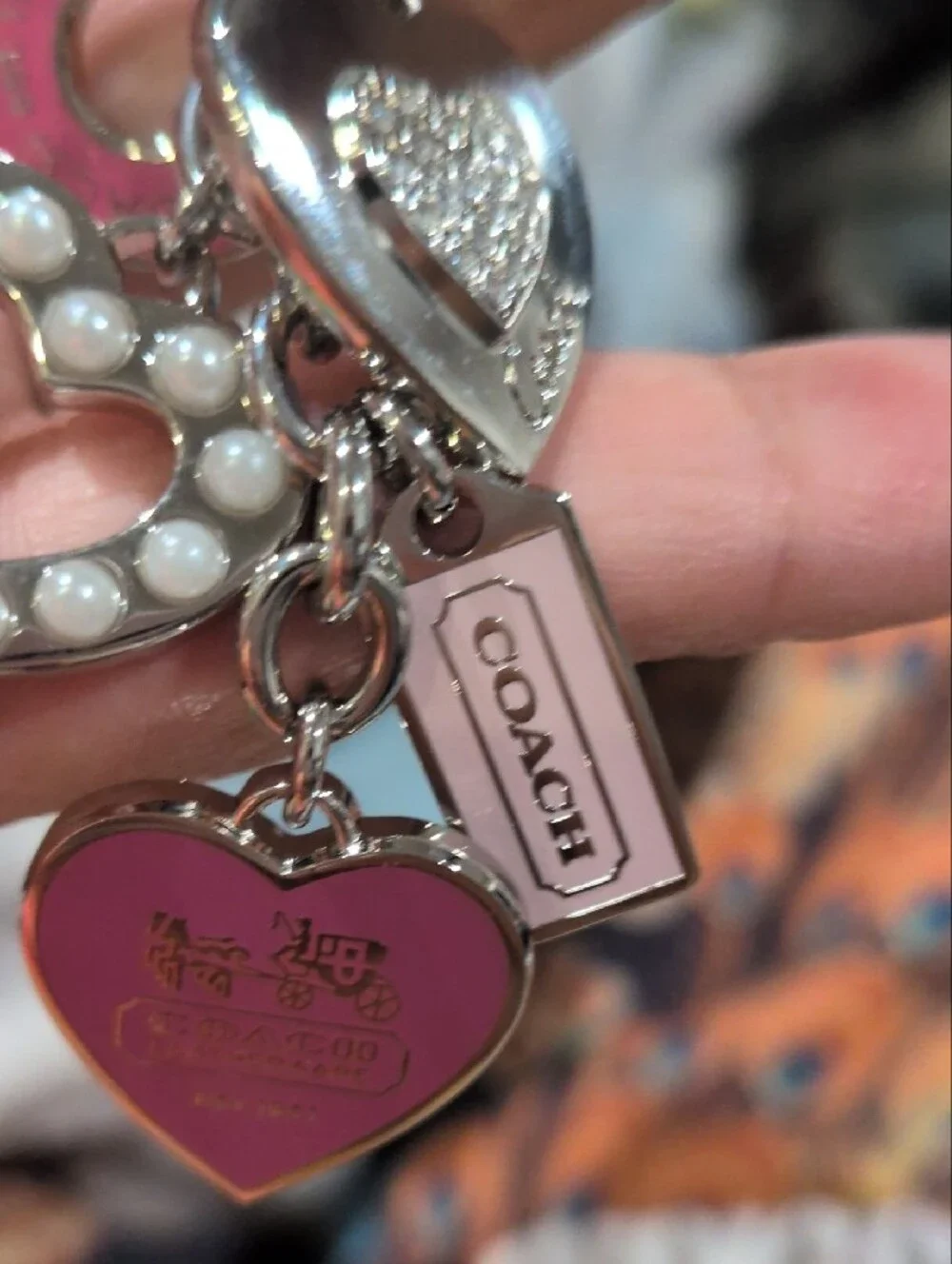 Coach Vintage Multi Valentine Hearts Charm Key Ring